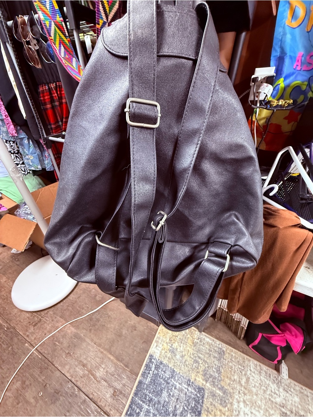 Planet Hollywood Black Faux-Leather Men’s Backpack - Picture 3 of 8